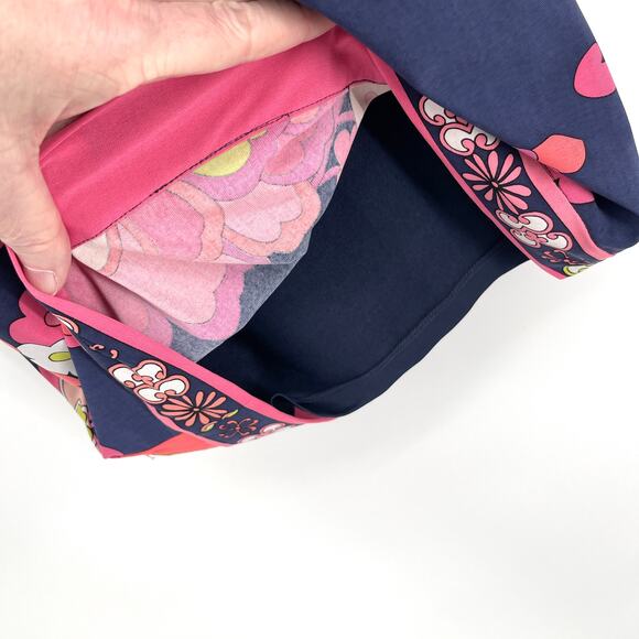 Trina Turk Floral Halter Mini Dress Sz 4 Lined Pink Navy Peach Retro Stretch - Picture 4 of 11